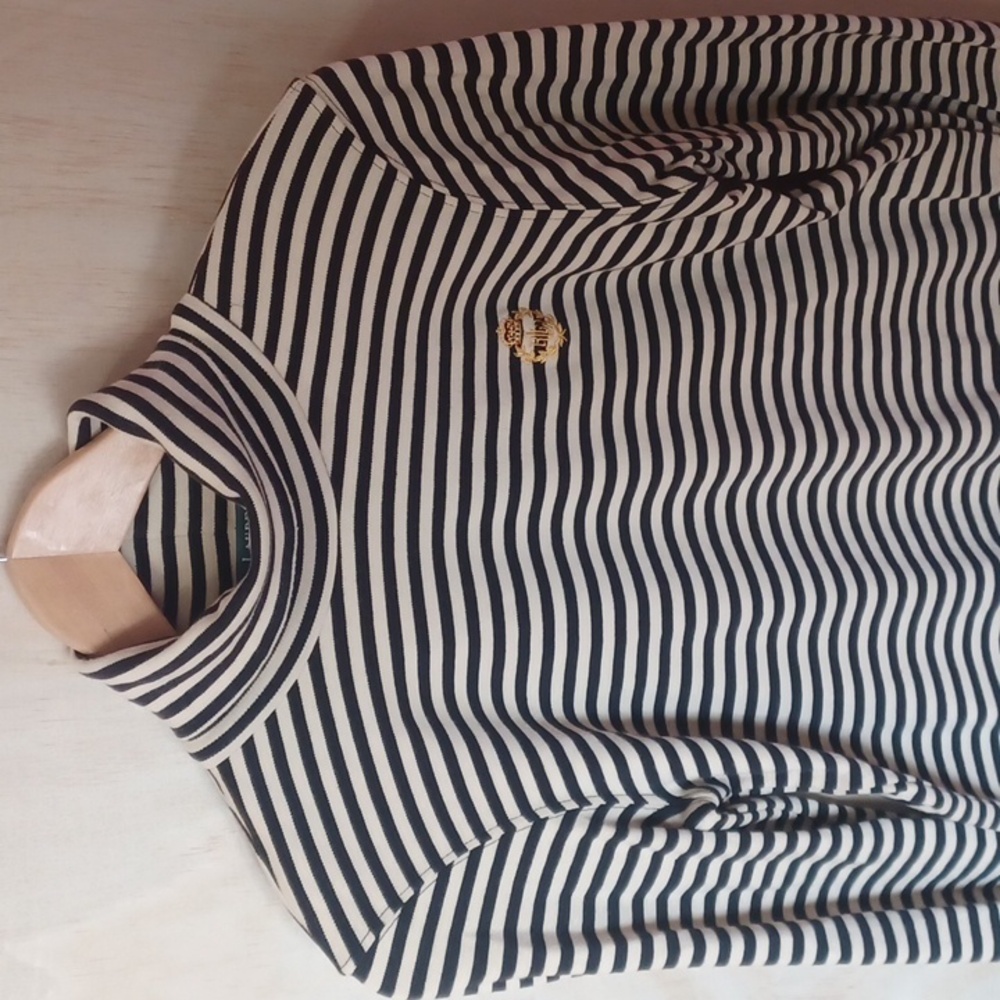 Lauren Ralph Lauren Striped Turtleneck, Embroidered Crest Size P/P Vintage - Picture 3 of 11